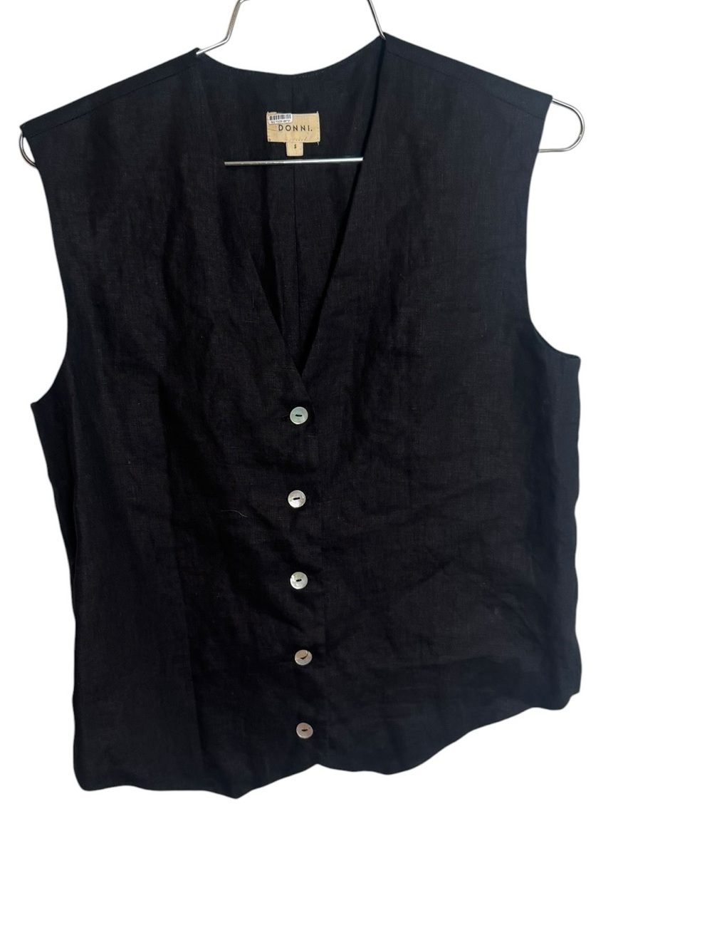 Donni Linen Vest in Jet Black small - Picture 2 of 5